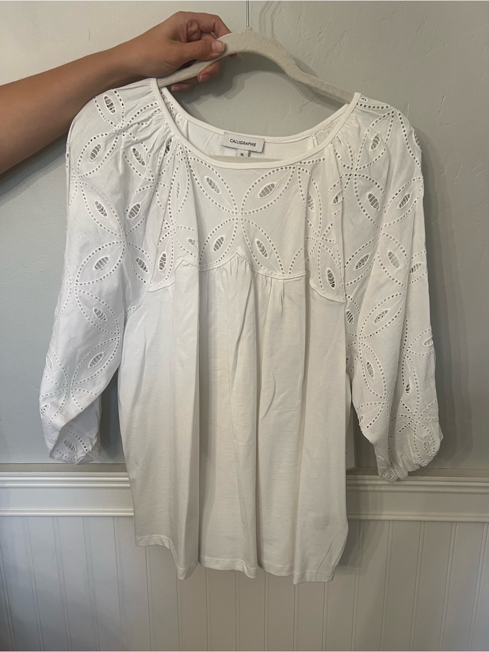 Callahan White Eyelet Peasant Top